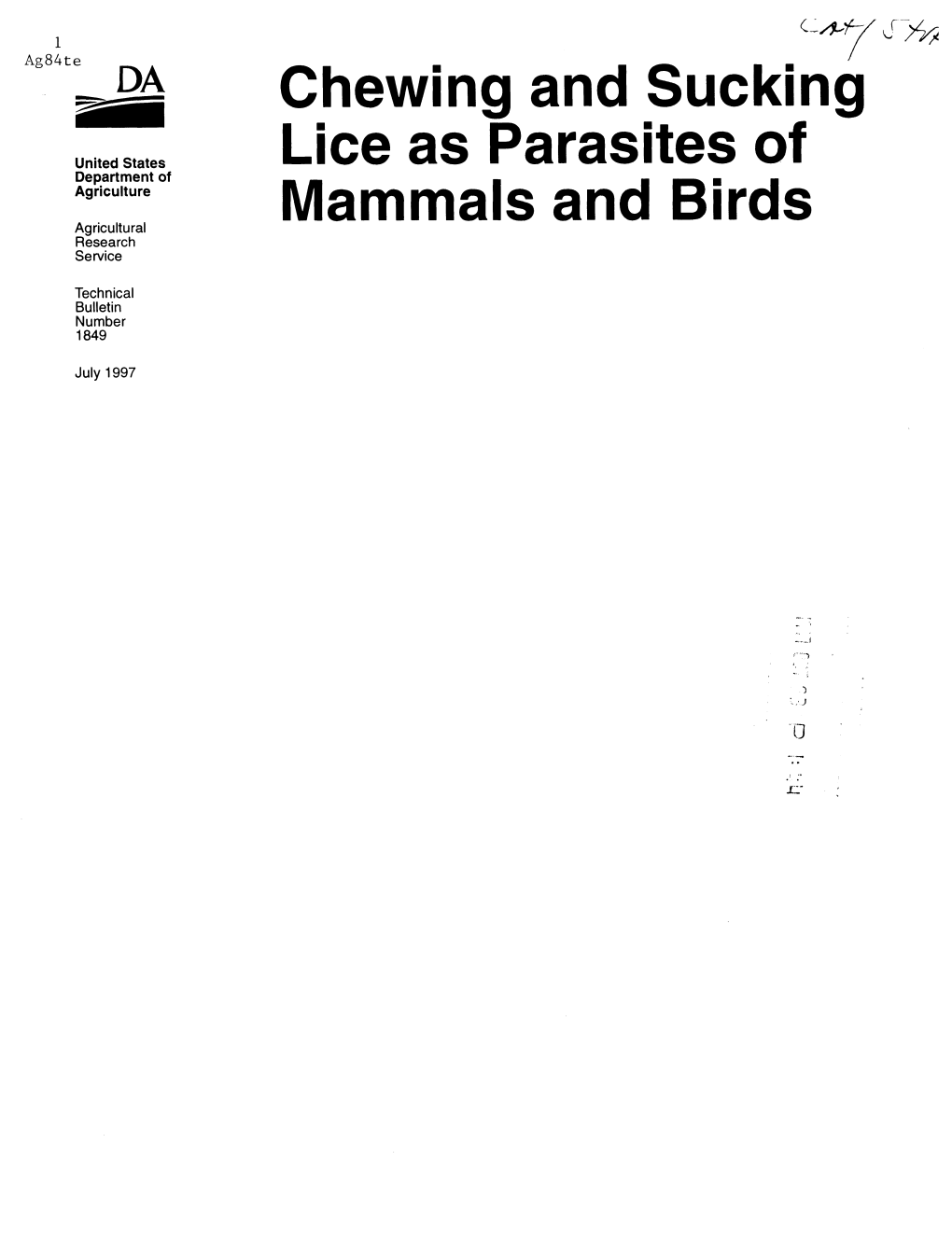 Chewing and Sucking Lice As Parasites of Iviammals and Birds