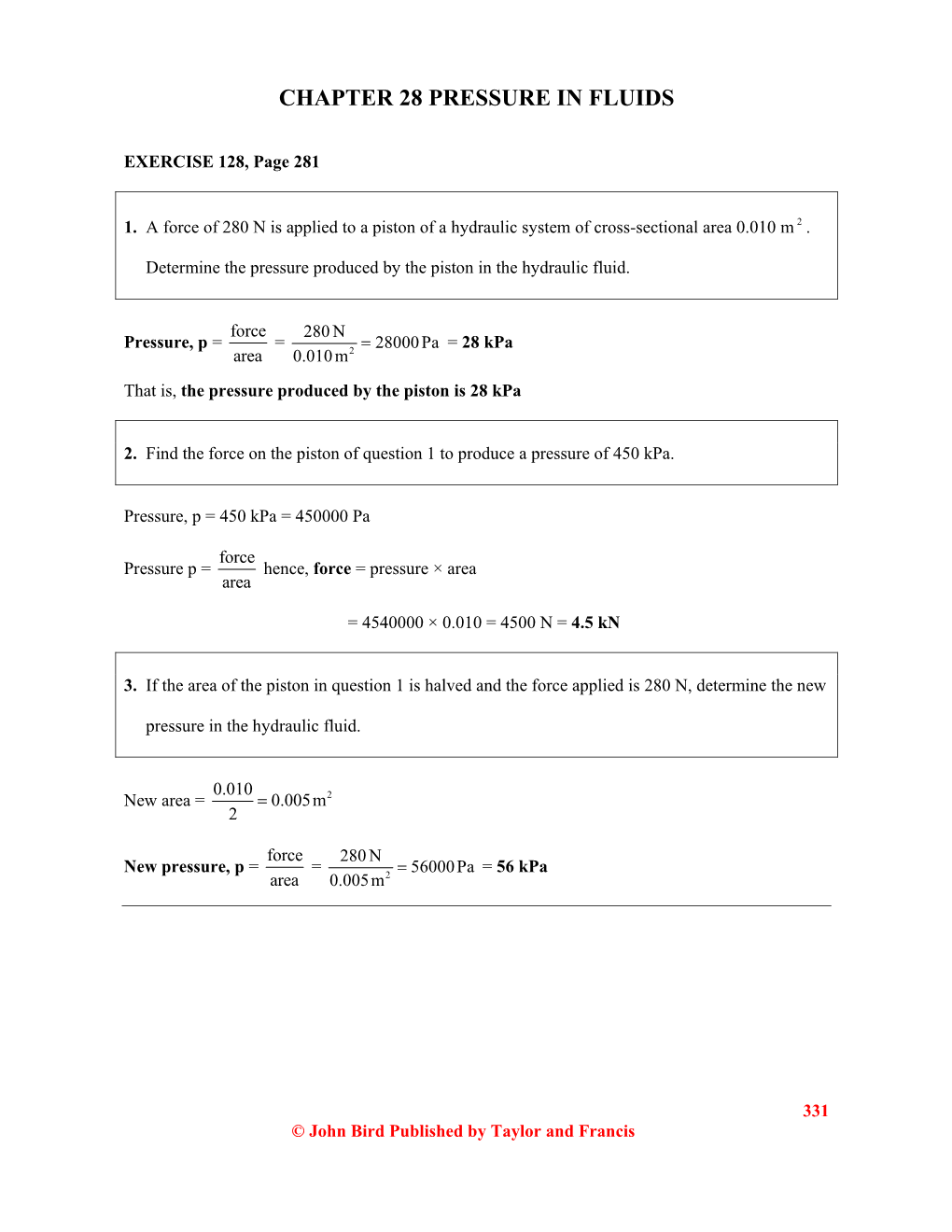 Chapter 28 Pressure in Fluids