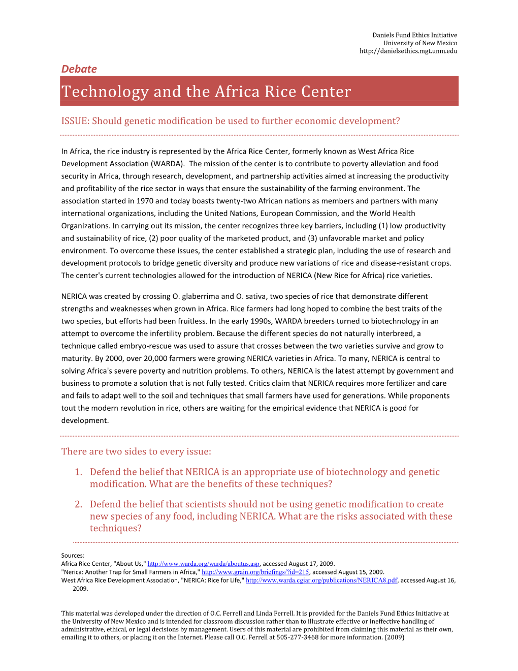 Technology and the Africa Rice Center