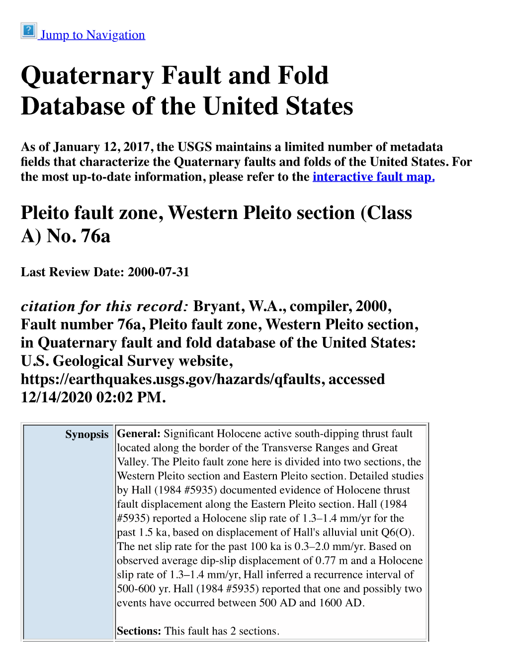 Quaternary Fault and Fold Database of the United States