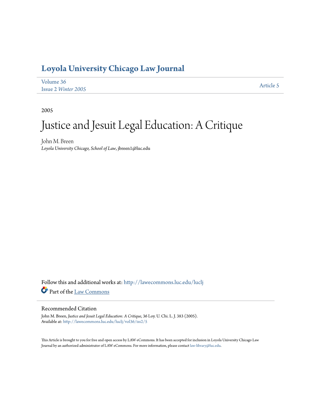 Justice and Jesuit Legal Education: a Critique John M