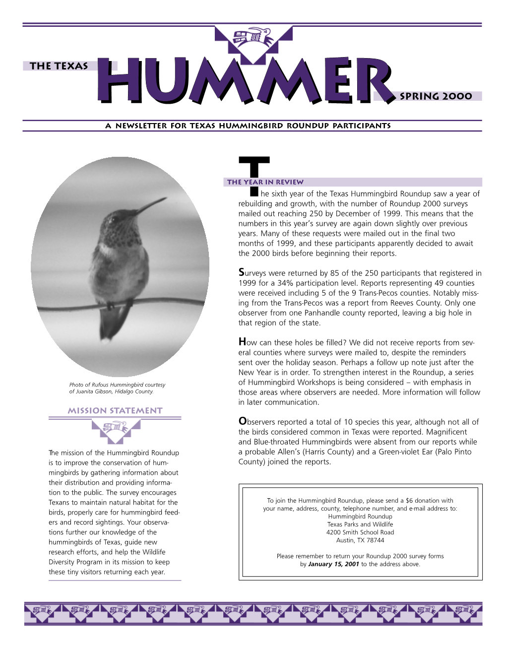 The Texas Hummer Newsletter Spring 2000