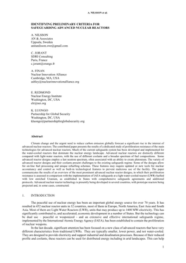 Identifying Preliminary Criteria for Safeguarding Advanced Nuclear Reactors