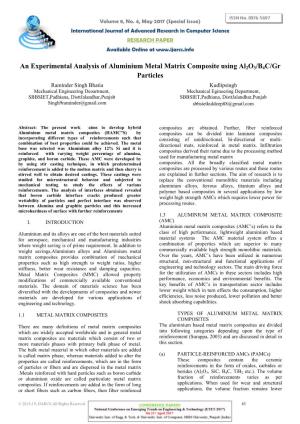 An Experimental Analysis of Aluminium Metal Matrix Composite