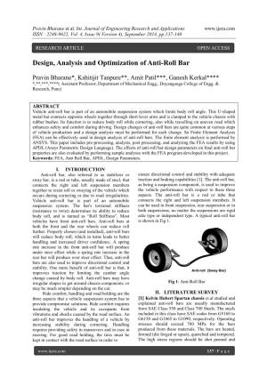 Design, Analysis and Optimization of Anti-Roll Bar
