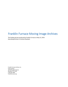 Finding Aid Was Produced by Franklin Furnace on May 15, 2019