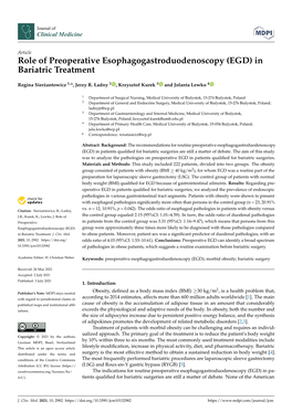 Role of Preoperative Esophagogastroduodenoscopy (EGD) in Bariatric Treatment
