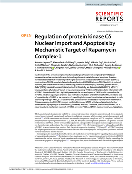 Regulation of Protein Kinase Cδ Nuclear Import and Apoptosis by Mechanistic Target of Rapamycin Complex-1 Antonio Layoun1,5, Alexander A