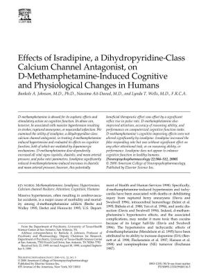 Effects of Isradipine, a Dihydropyridine-Class Calcium Channel Antagonist, on D-Methamphetamine-Induced Cognitive and Physiological Changes in Humans Bankole A