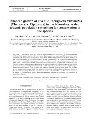 Enhanced Growth of Juvenile Tachypleus Tridentatus (Chelicerata: Xiphosura) in the Laboratory: a Step Towards Population Restocking for Conservation of the Species