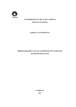 UNIVERSIDADE ESTADUAL DE CAMPINAS Instituto De Geociências