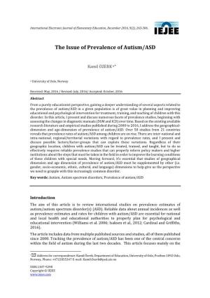 The Issue of Prevalence of Autism/ASD