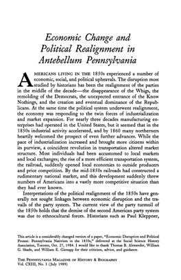 Economic Change and Political Realignment in Antebellum Pennsylvania