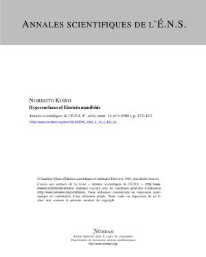 Hypersurfaces of Einstein Manifolds