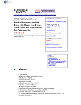 Insulin Resistance and the Polycystic Ovary Syndrome