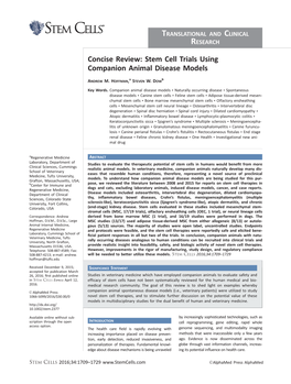 Stem Cell Trials Using Companion Animal Disease Models