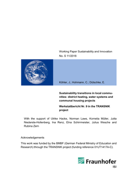 Sustainability Transitions in Local Communities 1