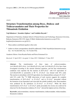 Structure Transformation Among Deca-, Dodeca- and Tridecavanadates and Their Properties for Thioanisole Oxidation