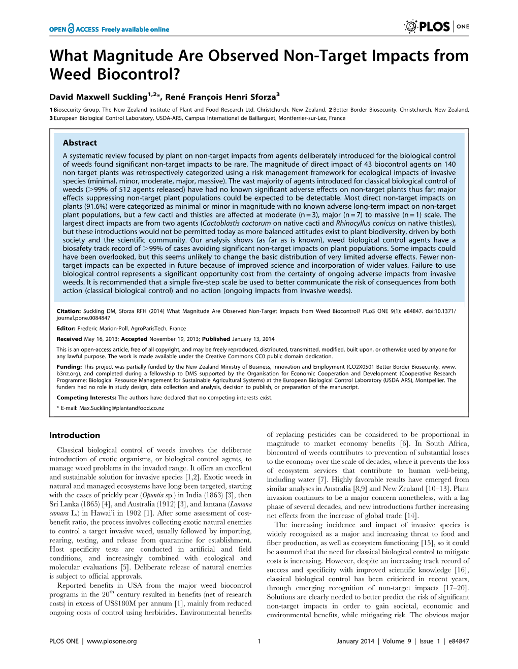 What Magnitude Are Observed Non-Target Impacts from Weed Biocontrol?