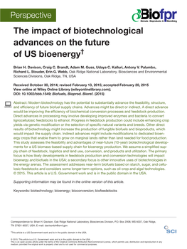 The Impact of Biotechnological Advances on the Future of US Bioenergy†