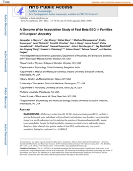 A Genome Wide Association Study of Fast Beta EEG in Families of European Ancestry