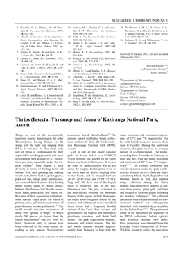 Thrips (Insecta: Thysanoptera) Fauna of Kaziranga National Park, Assam