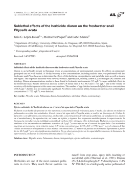 Sublethal Effects of the Herbicide Diuron on the Freshwater Snail Physella Acuta