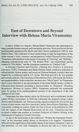 East of Downtown and Beyond Interview with Helena Maria Viramontes