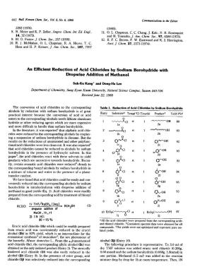 An Efficient Reduction of Acid Chlorides by Sodium Borohydride with Dropwise Addition of Methanol