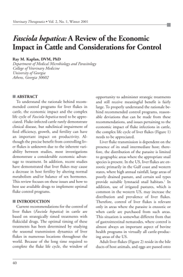 Fasciola Hepatica: a Review of the Economic Impact in Cattle and Considerations for Control