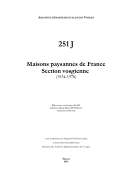 Maisons Paysannes De France Section Vosgienne (1924-1978)