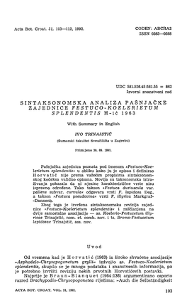 SINTAKSONOMSKA ANALIZA PAŠNJAČKE ZAJEDNICE FESTUCO-KOELERIETUM SPLENDENTIS H-Ić 1963