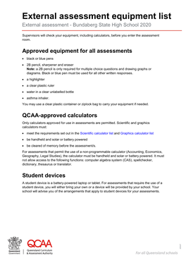 External Assessment Equipment List