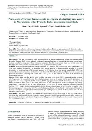 Prevalence of Various Dermatoses in Pregnancy at a Tertiary Care Centre in Moradabad, Uttar Pradesh, India: an Observational Study