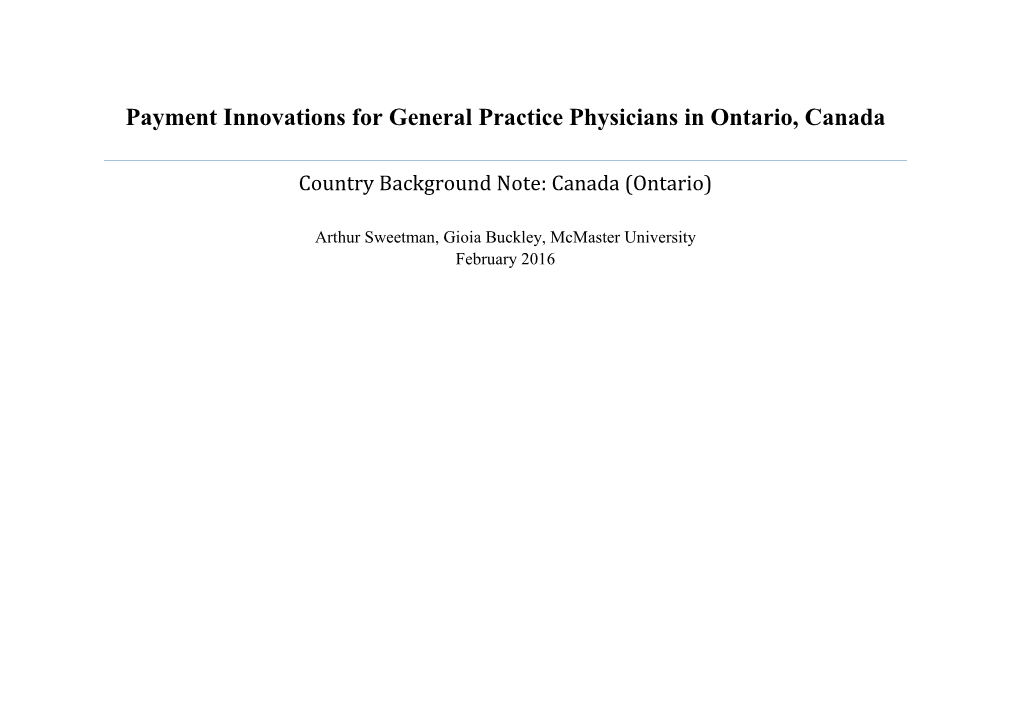 Payment Innovations for General Practice Physicians in Ontario, Canada