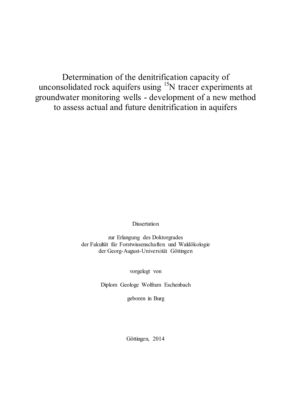 Determination of the Denitrification Capacity of Unconsolidated Rock