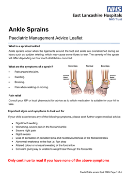 Ankle Sprains Paediatric Management Advice Leaflet