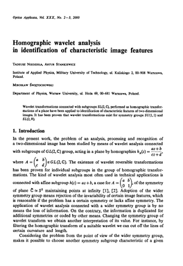 Homographic Wavelet Analysis in Identification of Characteristic Image Features