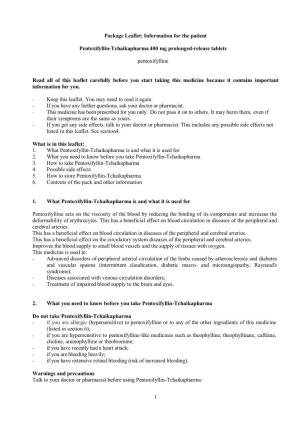 1 Package Leaflet: Information for the Patient Pentoxifyllin-Tchaikapharma