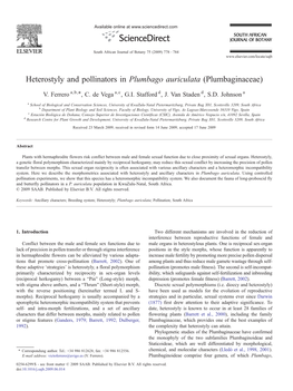 Heterostyly and Pollinators in Plumbago Auriculata (Plumbaginaceae) ⁎ V