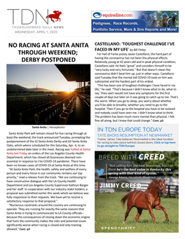 No Racing at Santa Anita Through Weekend