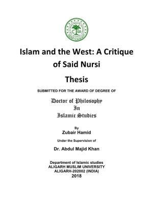 Islam and the West: a Critique of Said Nursi Thesis