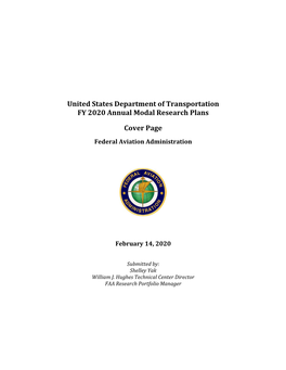 United States Department of Transportation FY 2020 Annual Modal Research Plans Cover Page