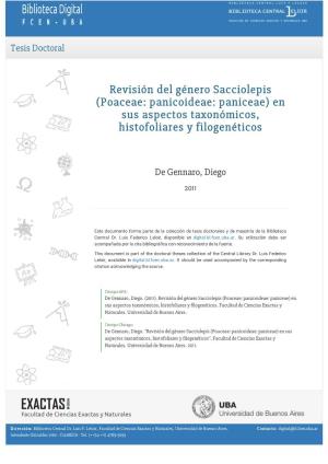 Revisión Del Género Sacciolepis (Poaceae: Panicoideae: Paniceae) En Sus Aspectos Taxonómicos, Histofoliares Y Filogenéticos