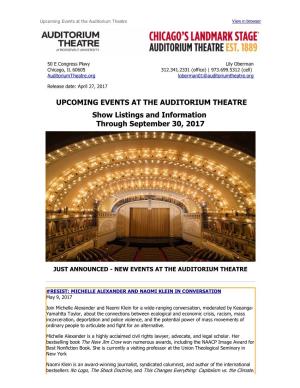 UPCOMING EVENTS at the AUDITORIUM THEATRE Show Listings and Information Through September 30, 2017