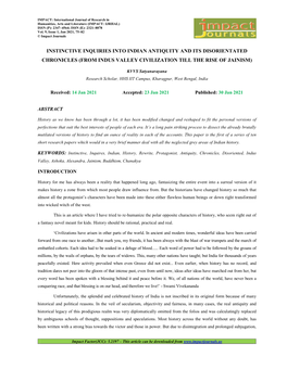 Instinctive Inquiries Into Indian Antiquity and Its Disorientated Chronicles (From Indus Valley Civilization Till the Rise of Jainism)