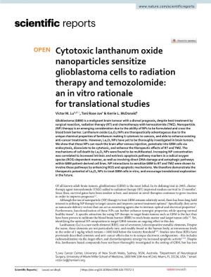 Cytotoxic Lanthanum Oxide Nanoparticles Sensitize Glioblastoma Cells to Radiation Therapy and Temozolomide: an in Vitro Rationale for Translational Studies Victor M