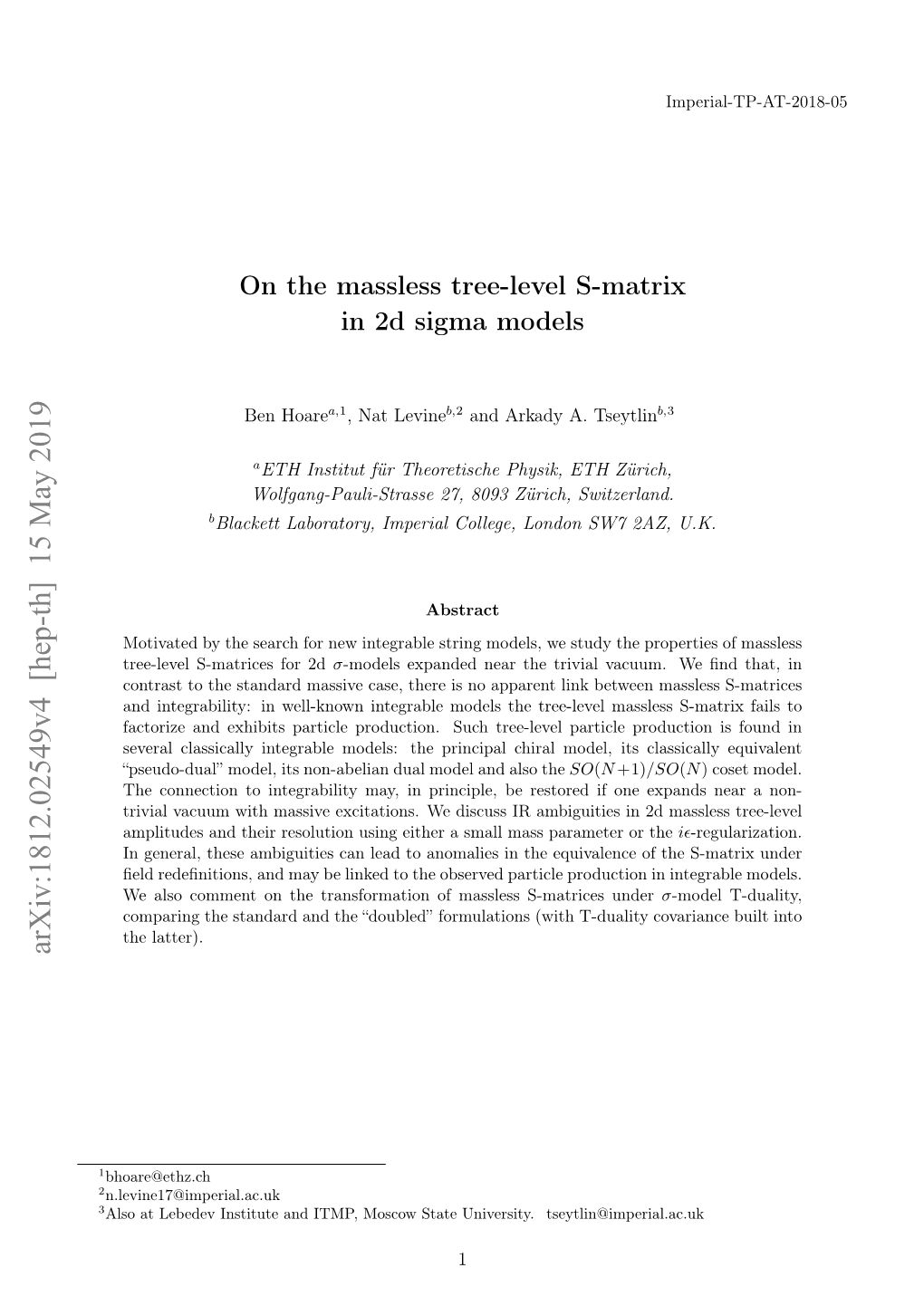 On the Massless Tree-Level S-Matrix in 2D Sigma Models