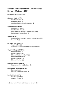 Scottish Youth Parliament Constituencies Reviewed February 2021