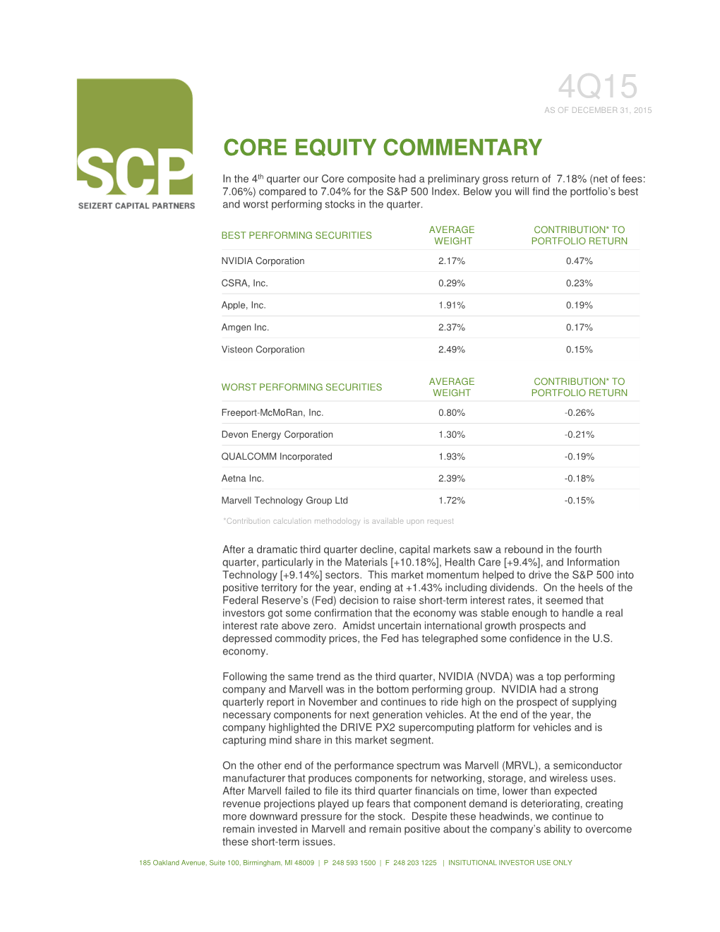 Core Equity Commentary